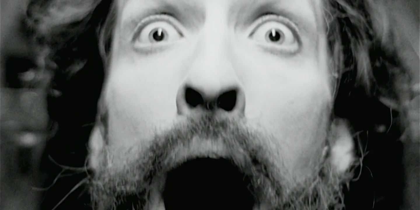 Close-up of clone screaming with lost gaze, Clone short film